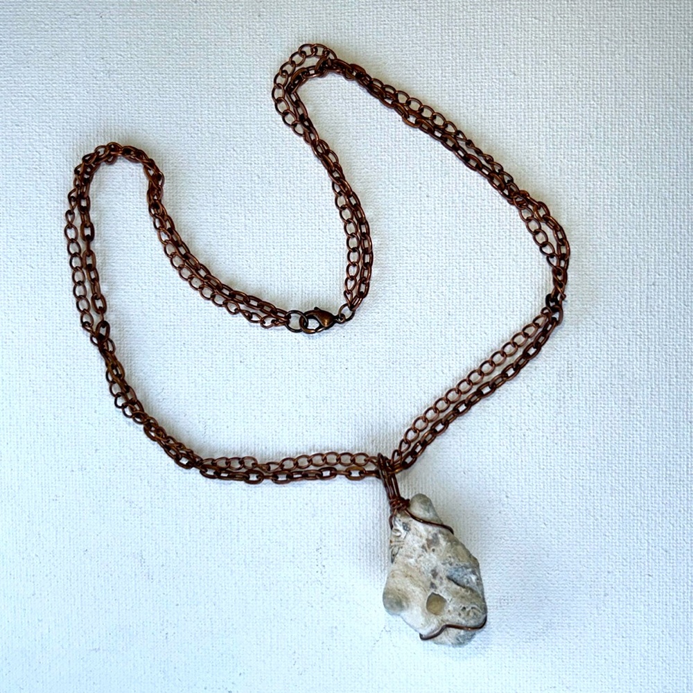 Artisan Handmade Hag Holey Odin Adder Witches Stone 18” Double Copper Chain